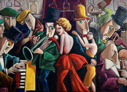 Red dress, Green eyes van Ta Byrne, Schilderij te koop op Singulart