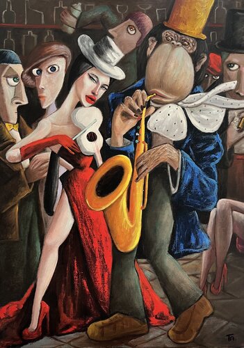 Lucy Liu plays violin van Ta Byrne, Schilderij te koop op Singulart