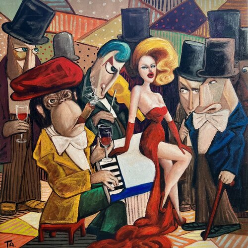 Boss plays piano van Ta Byrne, Schilderij te koop op Singulart