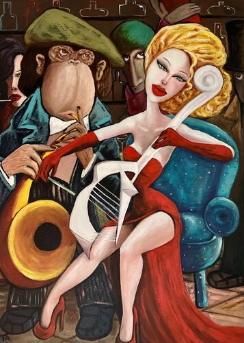 Boss and Lady in red duo de Ta Byrne, Pintura a la venta en Singulart
