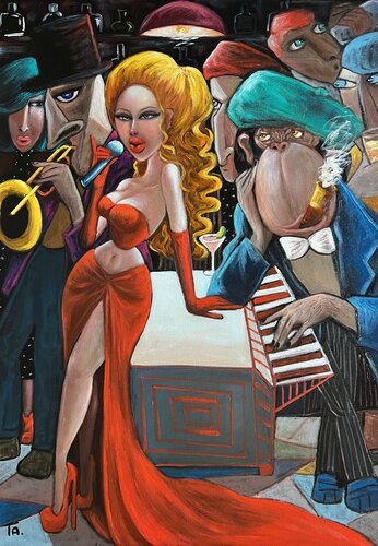 Boss and Lady in Red de Ta Byrne, Pintura a la venta en Singulart