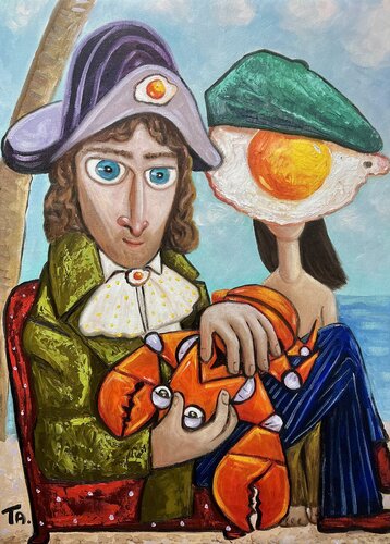 Captain Thomas, Sabo and a bright orange Crab von Ta Byrne, Malerei kaufen auf Singulart