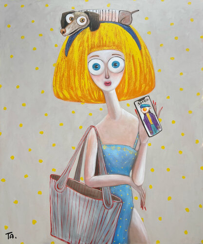 Blue Eyes wearing a hat de Ta Byrne, Pintura a la venta en Singulart