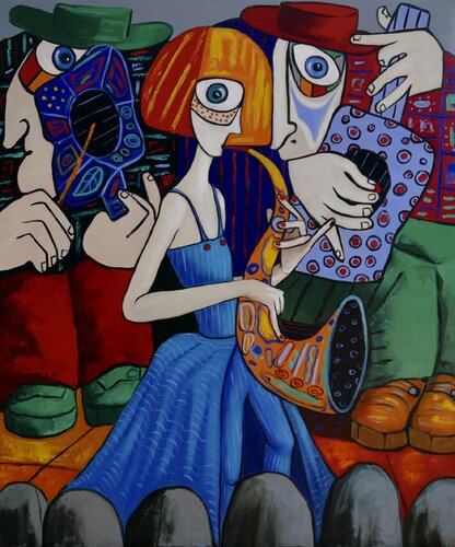 Queen of jazz playing the trumpet van Ta Byrne, Schilderij te koop op Singulart