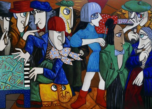 The Pianist & Violinist van Ta Byrne, Schilderij te koop op Singulart