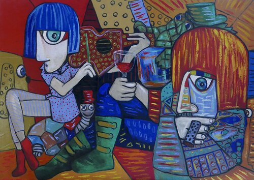 King of jazz enjoying a glass of wine & a cigar van Ta Byrne, Schilderij te koop op Singulart