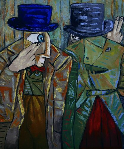 Conspirators a frog & a rhino van Ta Byrne, Schilderij te koop op Singulart