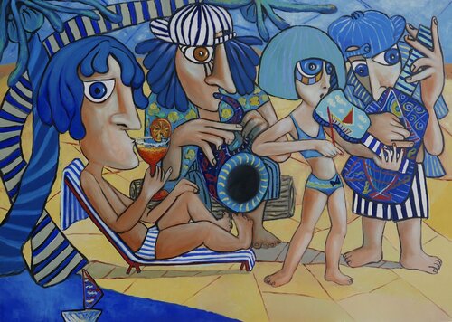 Playing blues on the beach van Ta Byrne, Schilderij te koop op Singulart