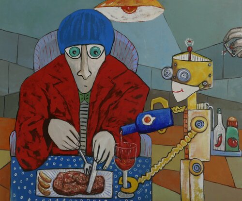Social distance of the future van Ta Byrne, Schilderij te koop op Singulart