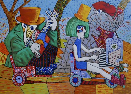 Princess of jazz playing the piano van Ta Byrne, Schilderij te koop op Singulart