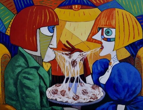 King & Queen of pizza van Ta Byrne, Schilderij te koop op Singulart