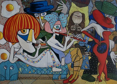 King of jazz with the Princess and Lady in red van Ta Byrne, Schilderij te koop op Singulart