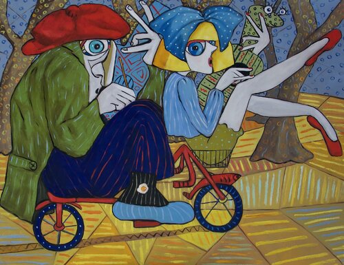 Princess playing music on the move van Ta Byrne, Schilderij te koop op Singulart