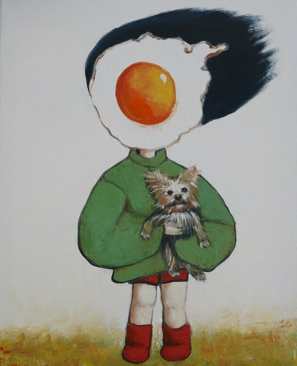 Egg girl with dog Ta Byrne
