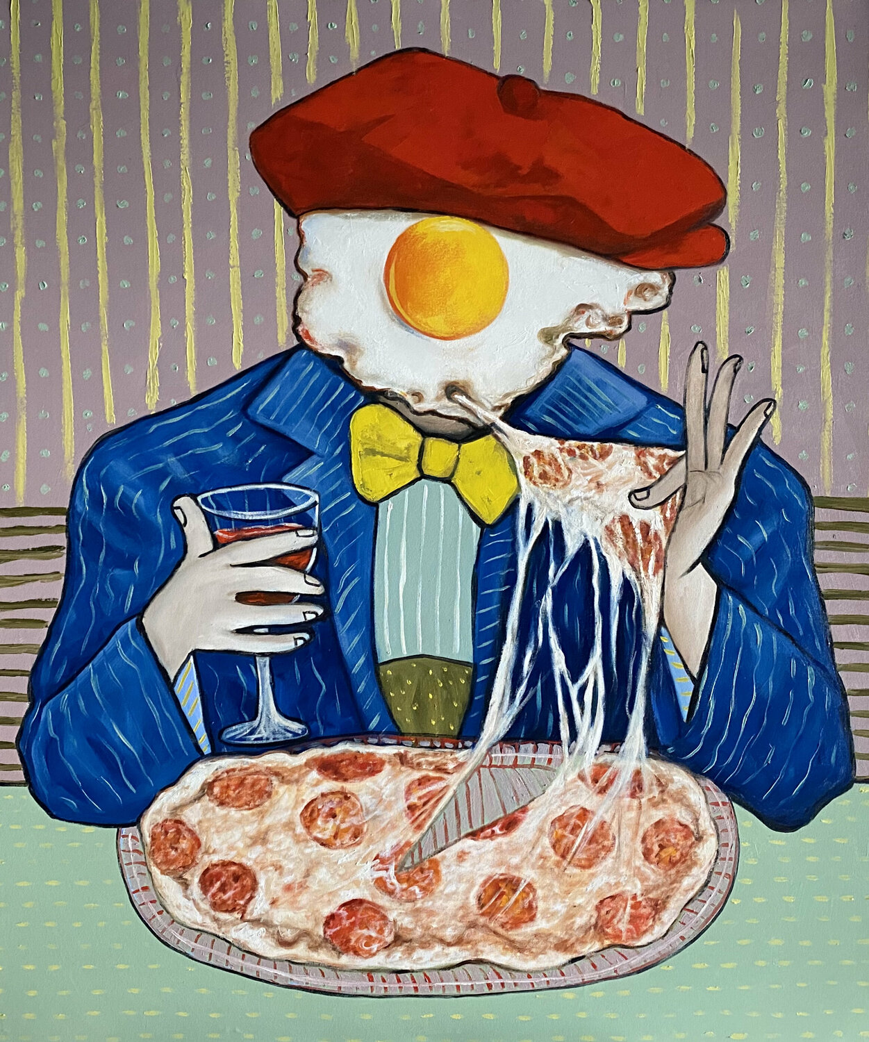 Mr Egg enjoying a pizza Ta Byrne
