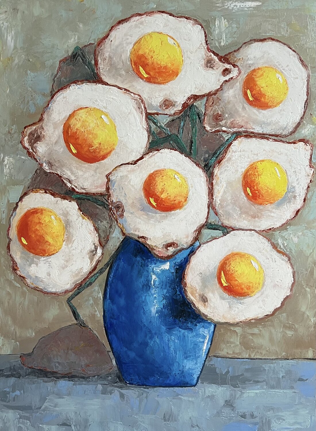 Large egg flowers in blue vase Ta Byrne
