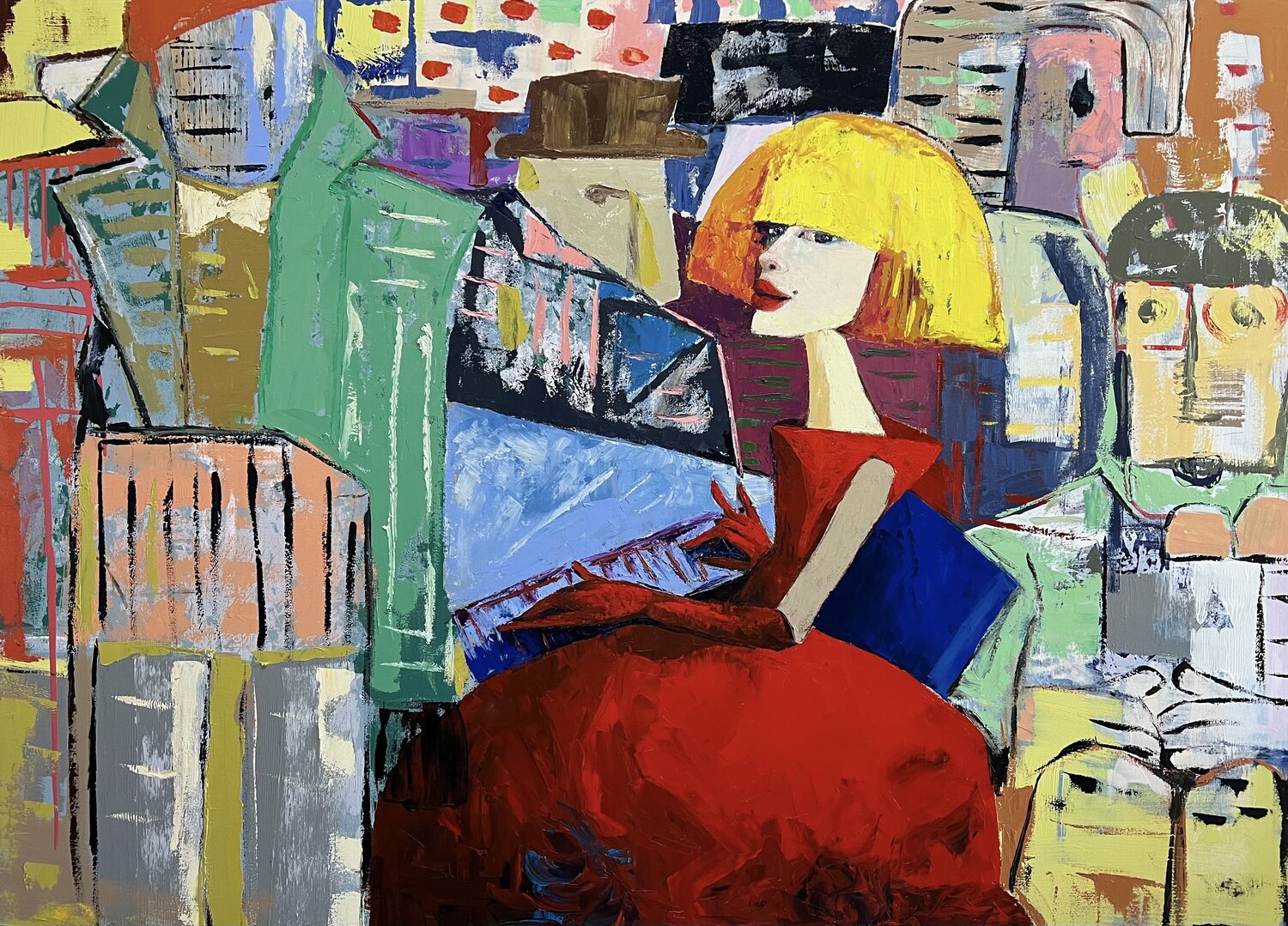 Lady in red playing the piano Ta Byrne