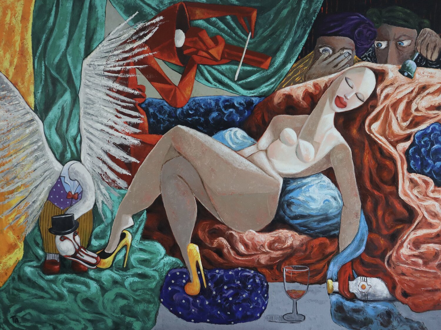 Goddess the Violinist and her Swan Ta Byrne Originalgemälde zu verkaufen