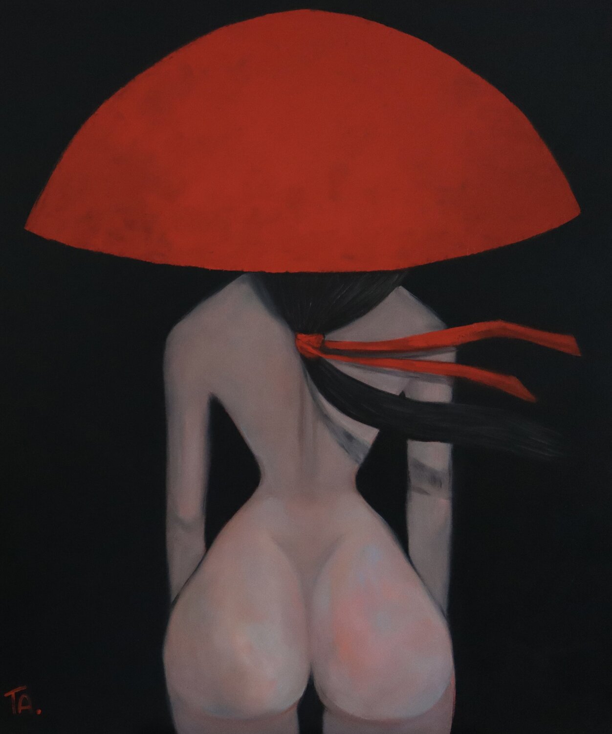 Nude lady in red hat Ta Byrne
