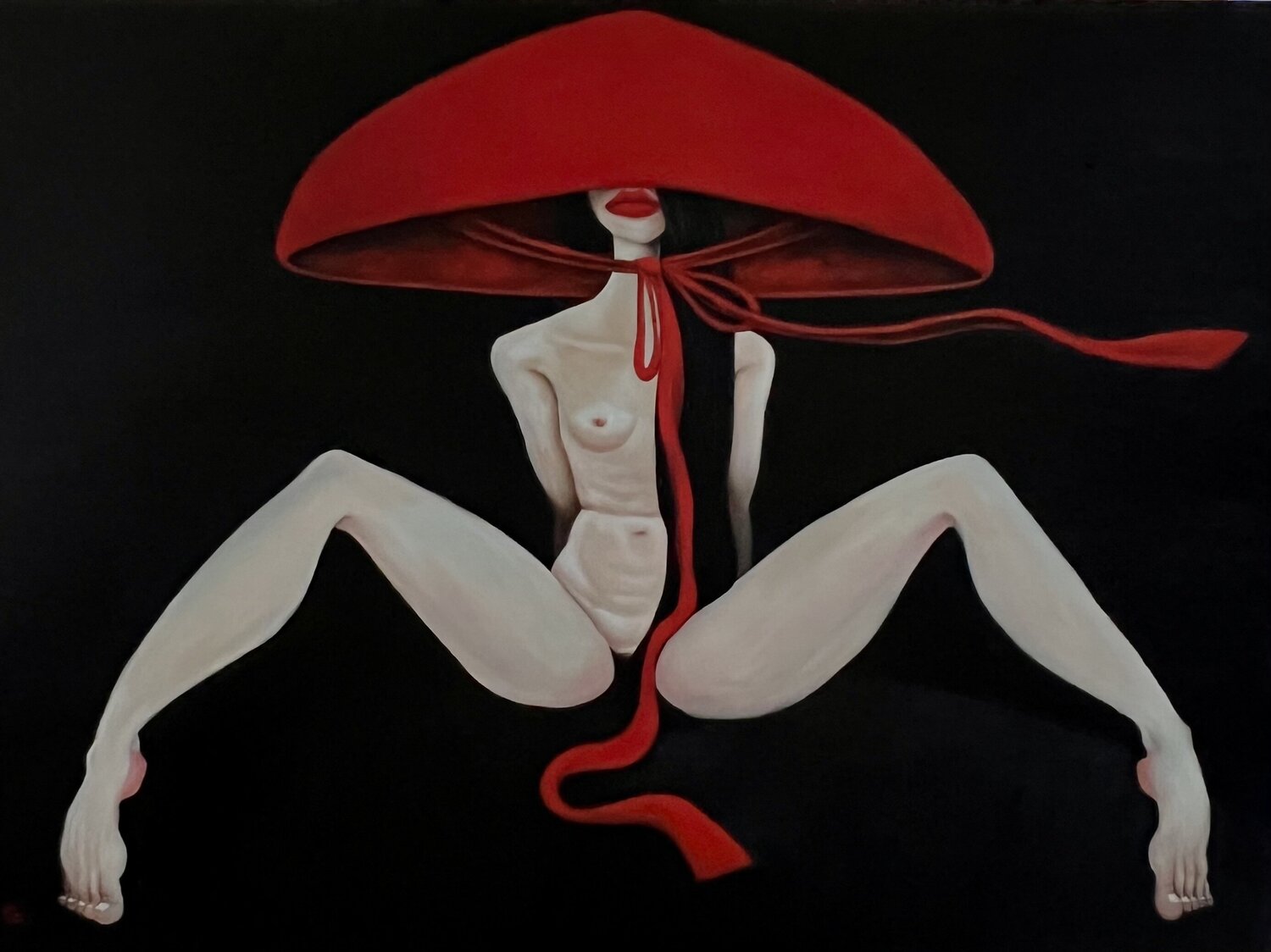 Lady in red hat Ta Byrne