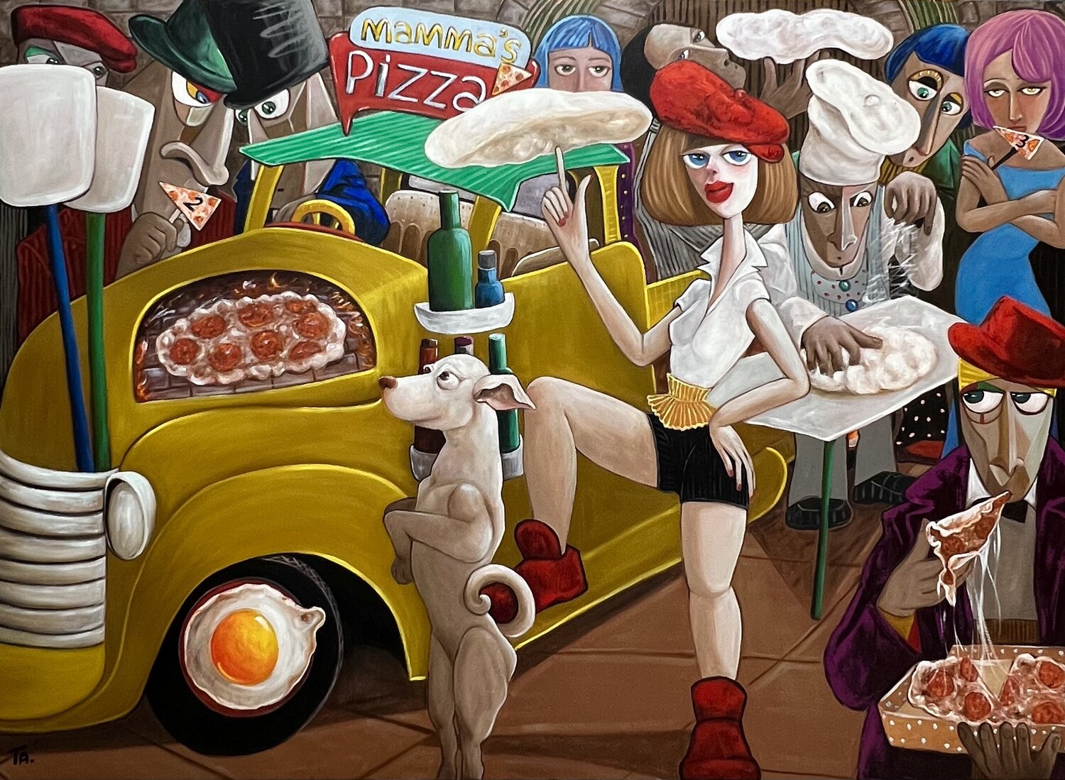 Momma's Pizza Ta Byrne Original painting for sale
