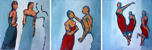 Triptyque "Conciliabule, Amoureux, Le saut" by Corinne Malfreyt, Painting for Sale on Singulart