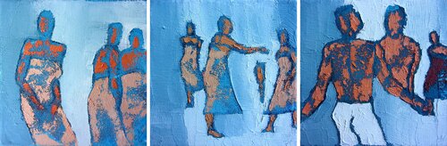 Triptyque "Echappée, le foulard, Duel" by Corinne Malfreyt, Painting for Sale on Singulart