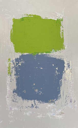 Chartreuse and Peacock Blue Blocks van Susan Handau, Schilderij te koop op Singulart