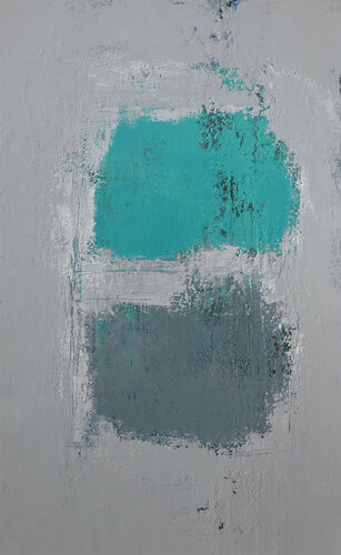 Aqua and Grey Blocks van Susan Handau, Schilderij te koop op Singulart