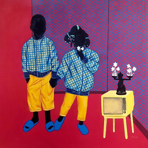 Bro and sis with television von Aziseh Emmanuel, Malerei kaufen auf Singulart