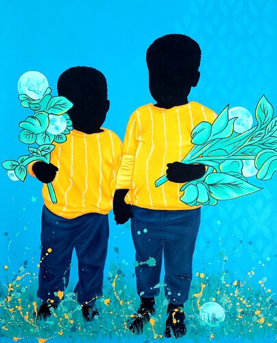 2 Brothers in the garden von Aziseh Emmanuel, Malerei kaufen auf Singulart