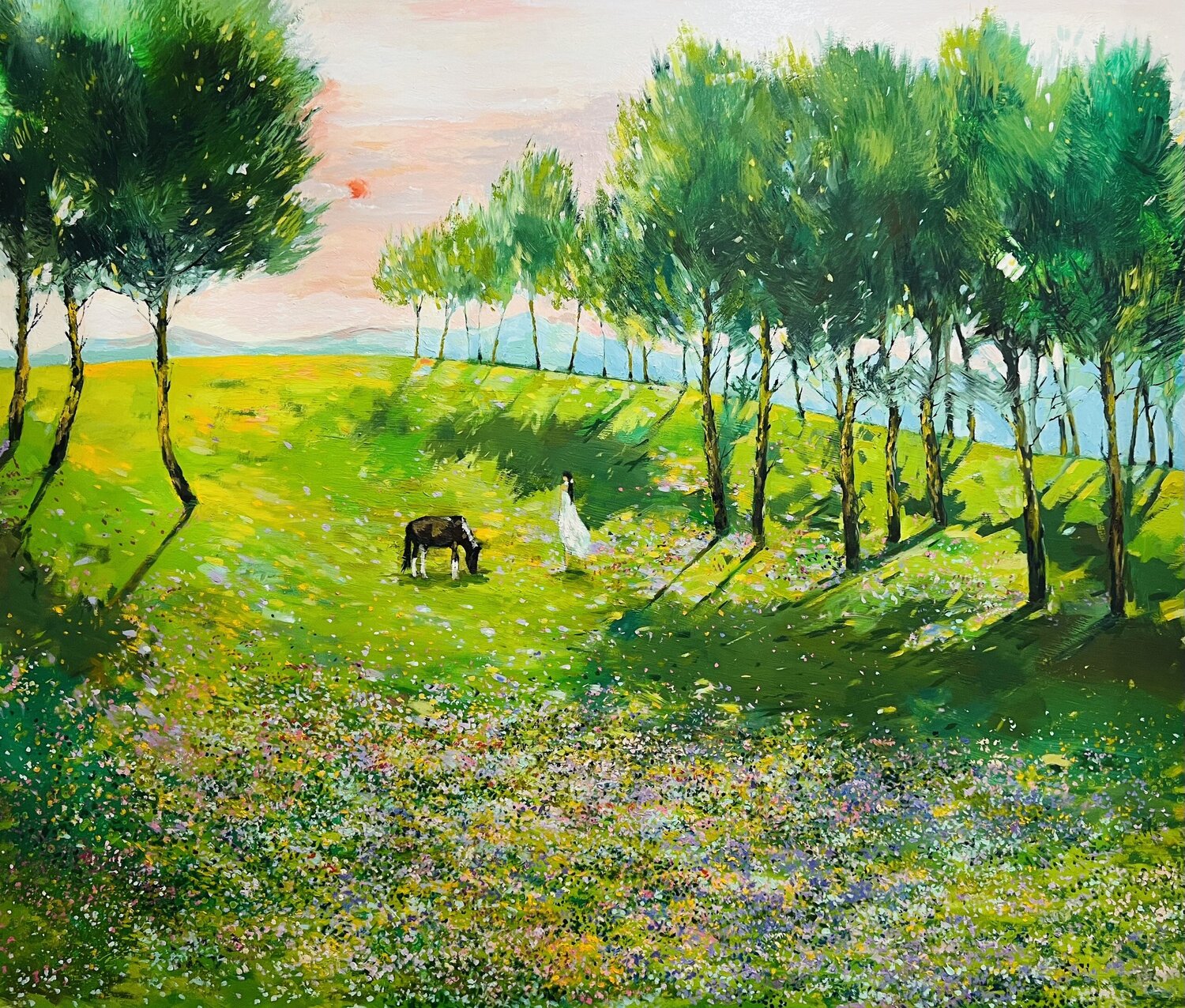 Romance Autumn landscape Hand Painted, Modern Impressionist, Canvas