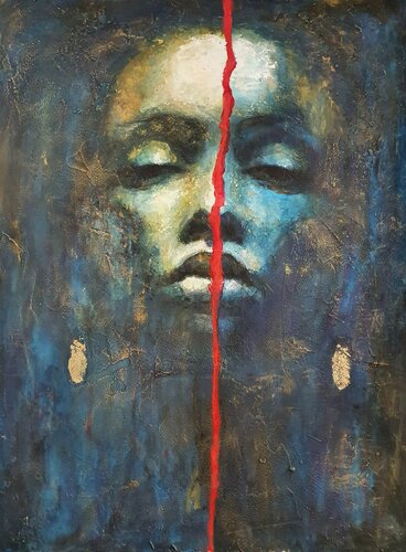 Gold, blue, red di Liubou Sas, Pittura in vendita su Singulart