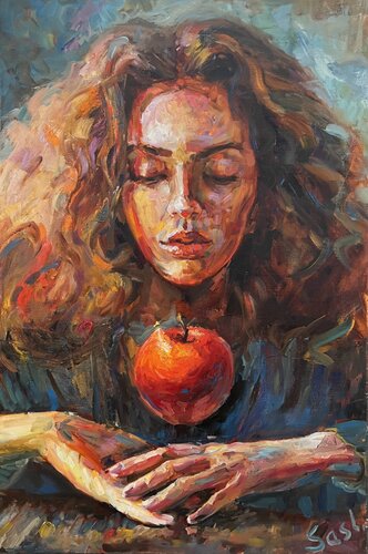 My apples fall into the sky di Liubou Sas, Pittura in vendita su Singulart