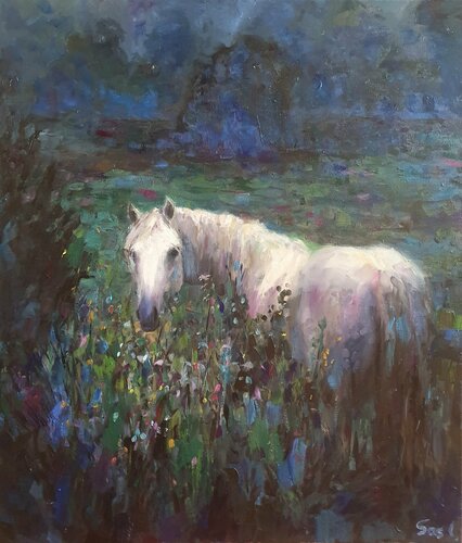 White horse di Liubou Sas, Pittura in vendita su Singulart