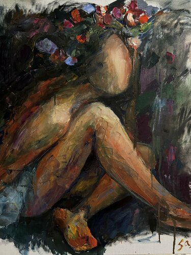 Sitting girl van Liubou Sas, Schilderij te koop op Singulart