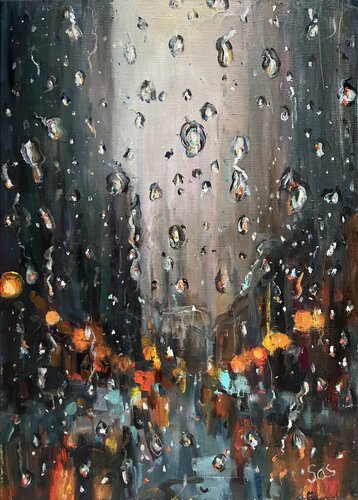 Rainy evening di Liubou Sas, Pittura in vendita su Singulart