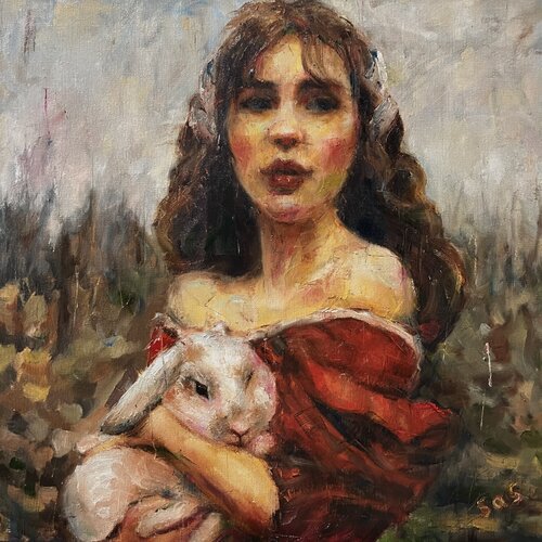 Girl with rabbit di Liubou Sas, Pittura in vendita su Singulart