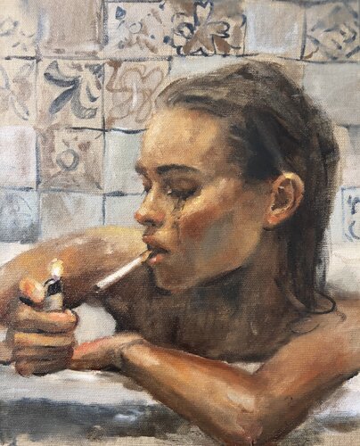 Wet cigarette by Liubou Sas, 油畫 for Sale on Singulart