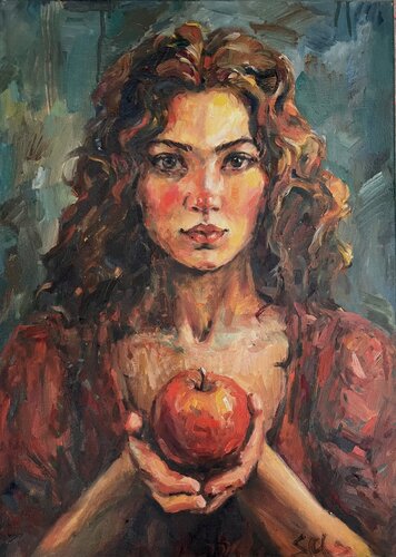 Girl with apple von Liubou Sas, Malerei kaufen auf Singulart