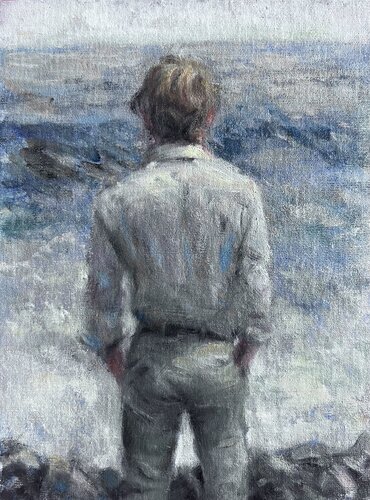 Young men and the sea by Liubou Sas, Painting for Sale on Singulart