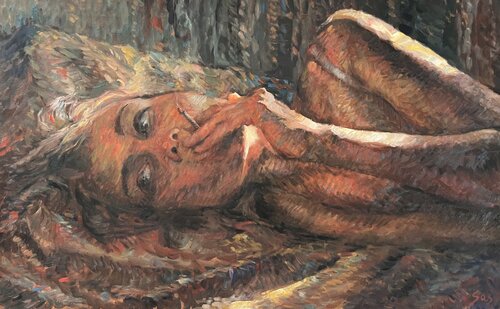 Woman in bed van Liubou Sas, Schilderij te koop op Singulart