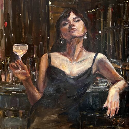 woman in a bar von Liubou Sas, Malerei kaufen auf Singulart