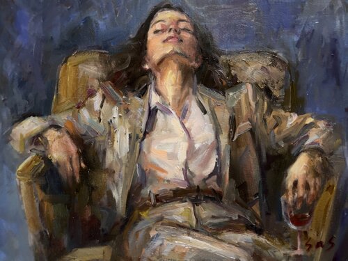 business woman resting von Liubou Sas, Malerei kaufen auf Singulart