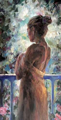 Woman on the balcony di Liubou Sas, Pittura in vendita su Singulart