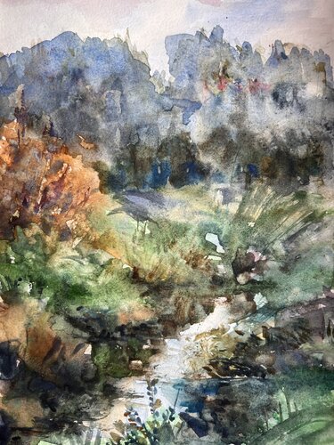Early autumn on the river di Liubou Sas, Opera su carta in vendita su Singulart