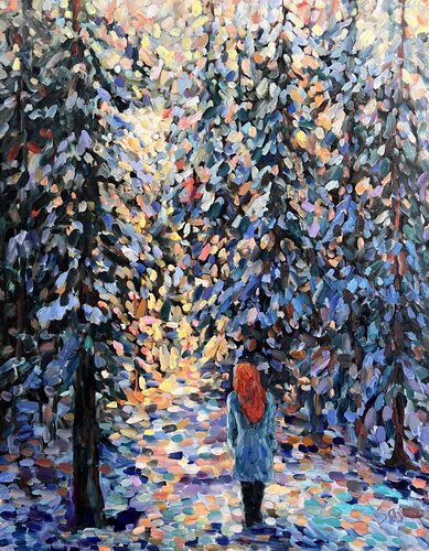 In the winter forest di Liubou Sas, Pittura in vendita su Singulart