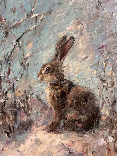 Hare in the snow di Liubou Sas, Pittura in vendita su Singulart