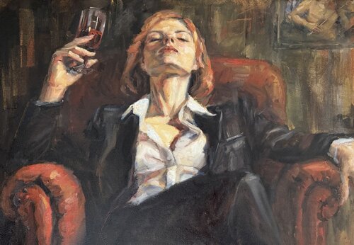 Business woman resting 2 di Liubou Sas, Pittura in vendita su Singulart