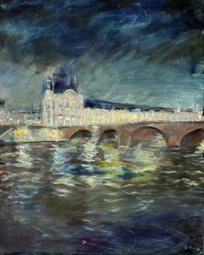 Louvre at night van Liubou Sas, Schilderij te koop op Singulart